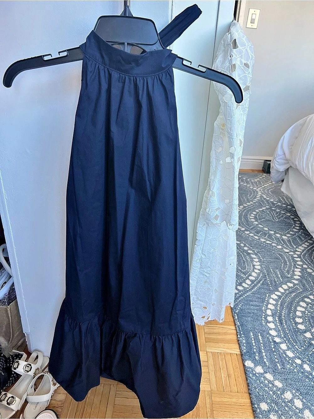 STAUD Mini Marlowe Dress Ruffle Hem Dress in Blue Size Medium NWT